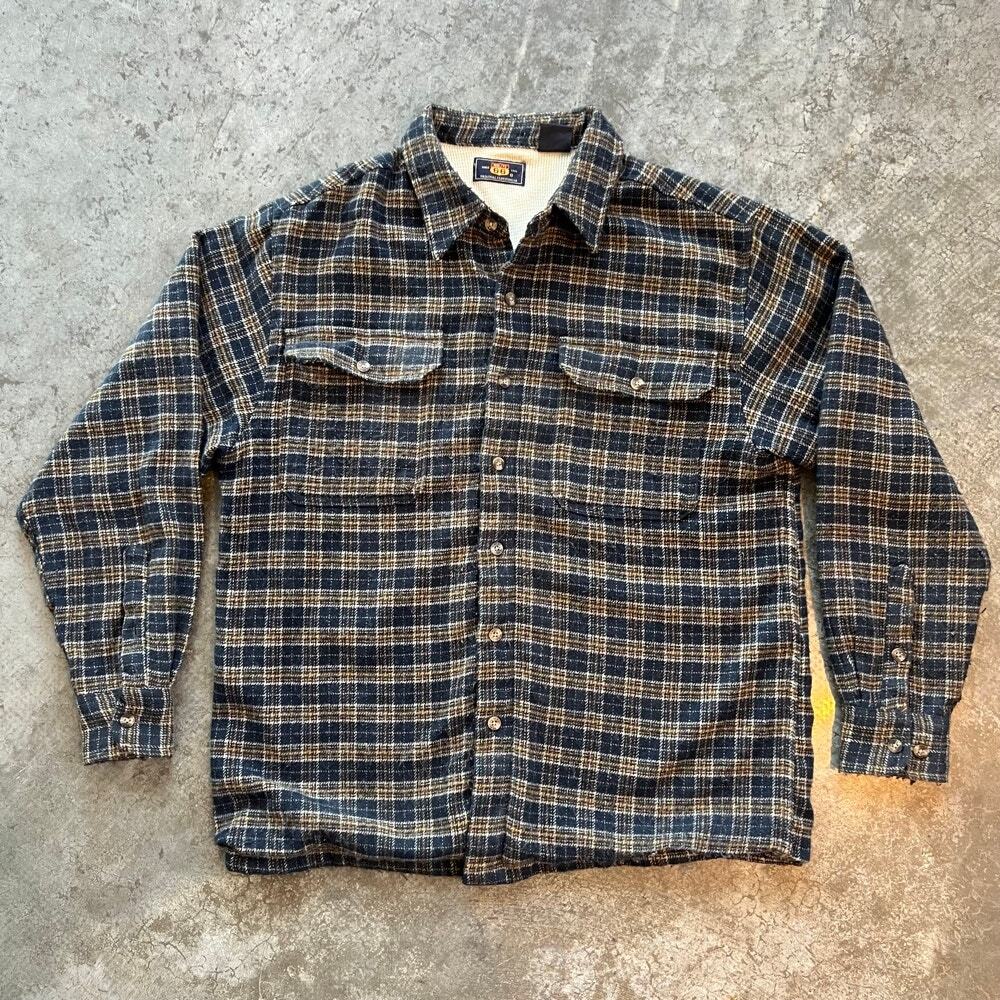 Route 66 Thermal Lined Flannel Shirt Jacket Mens Medium Blue Plaid Shacket Heavy